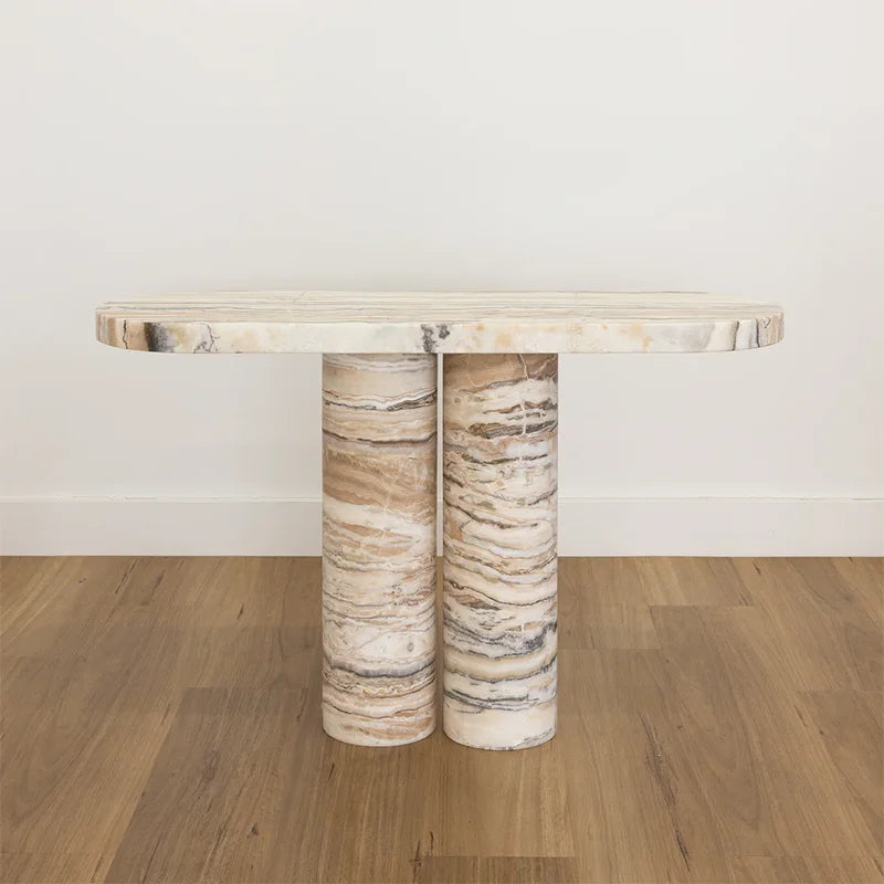 KUMUSI FURNITURE Wabi-Sabi Cream Marble Solid Base Living Room Console Table - Image 2