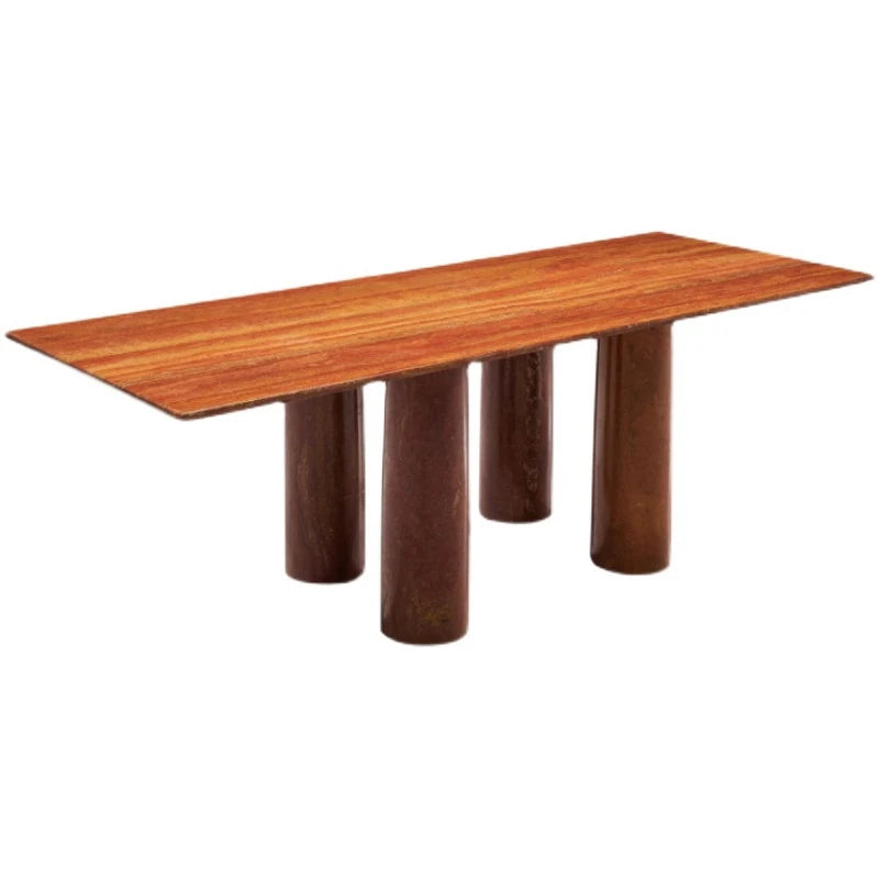 KUMUSI FURNITURE Simple Style Modern Travertine Table Beige Artificial Travertine Table Round Dining Table - Image 6
