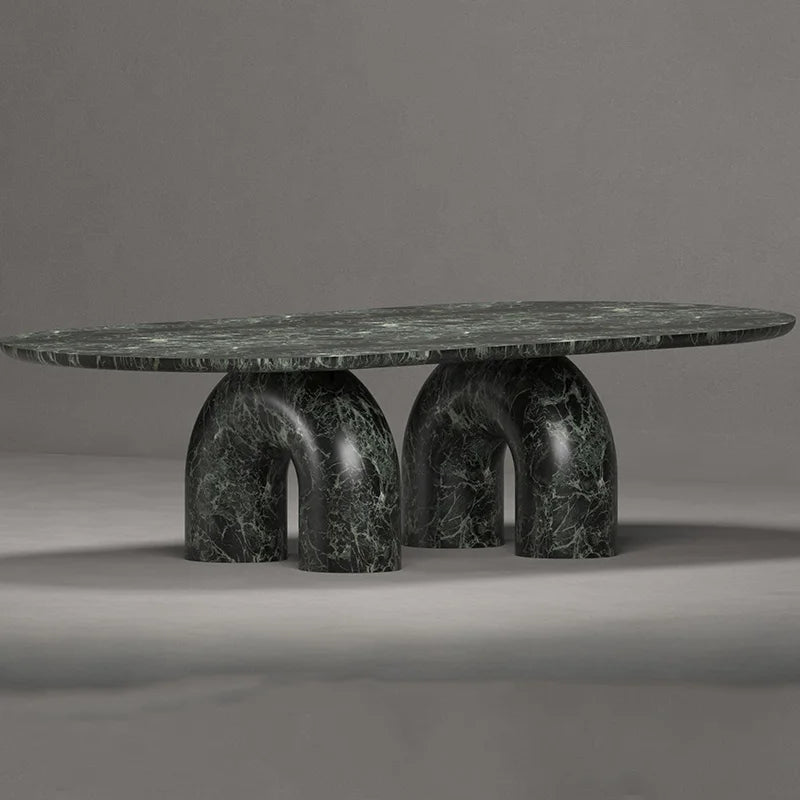 Kumusi Luxury Stone Verde Alpi Rectangle Marble Dining Table - Image 7