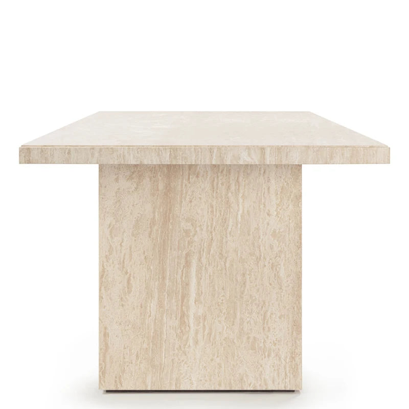 Beige Wood Grain Natural Marble Long Dining Table for Dining With Multiple People - Image 4