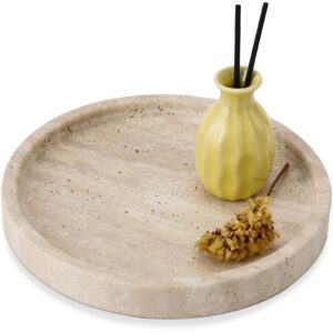 Travertine Marble Vanity Tray, Round Ottoman Tray Minimalist Coffee Table Decor