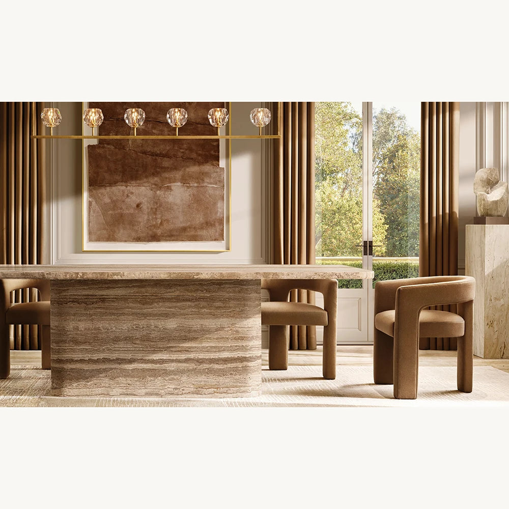 Kumusi Beige Travertine Table Nordic Long Table Garden Dining Table Set Modern Outdoor Dining Tables - Image 5