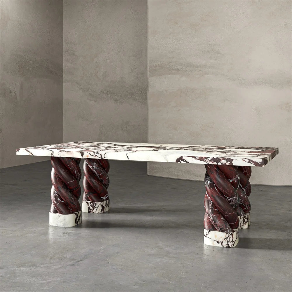 Luxury Rosso Levanto Base Marble Dining Table Set 6 Chairs Marble Dining Table - Image 4