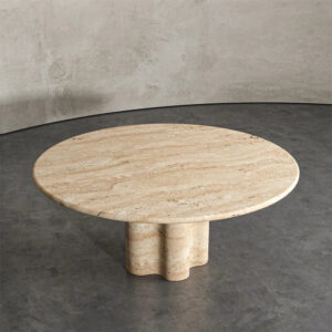 Kumusi Furniture Soft Edges for Cozy Family Dinners Round Travertine Dining Table