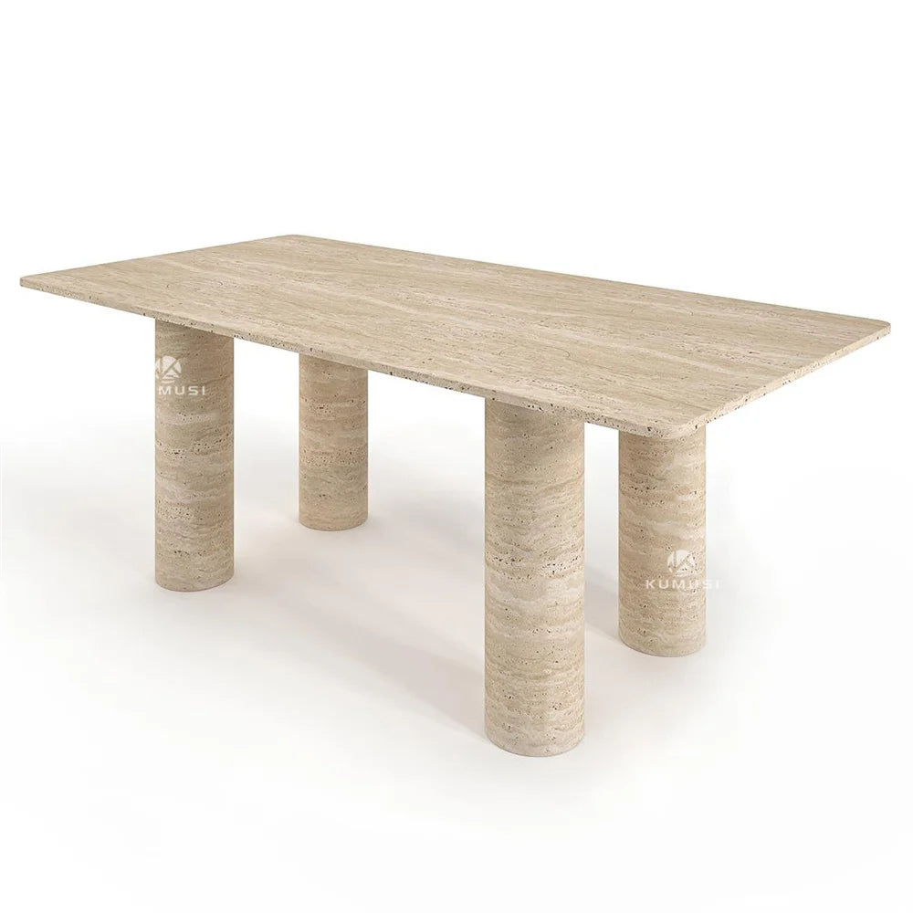 Travertine Round Cylinder Leg Dining Table - Image 2