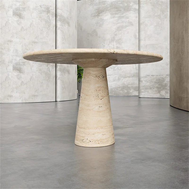 Kumusi Luxury Nordic Matt Finish Beige Marble Travertine Dining Table for Living Room and Outdoor Use - Image 2