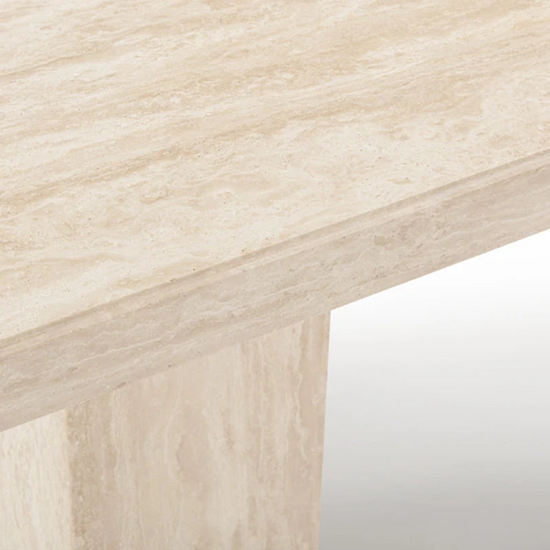 Beige Wood Grain Natural Marble Long Dining Table for Dining With Multiple People - Image 5
