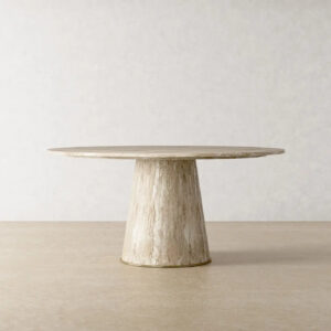 Villa Living Room Dining Table Beige Wood Grain Large Round Table High-End Minimalist Design Marble Stone Table