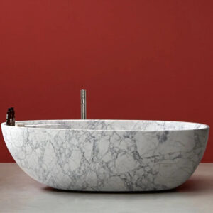 Kumusi Contemporary Soaking Bathtub with Drainer Eco-Friendly Natural Marble for Hotel & Apartment Indoor Use